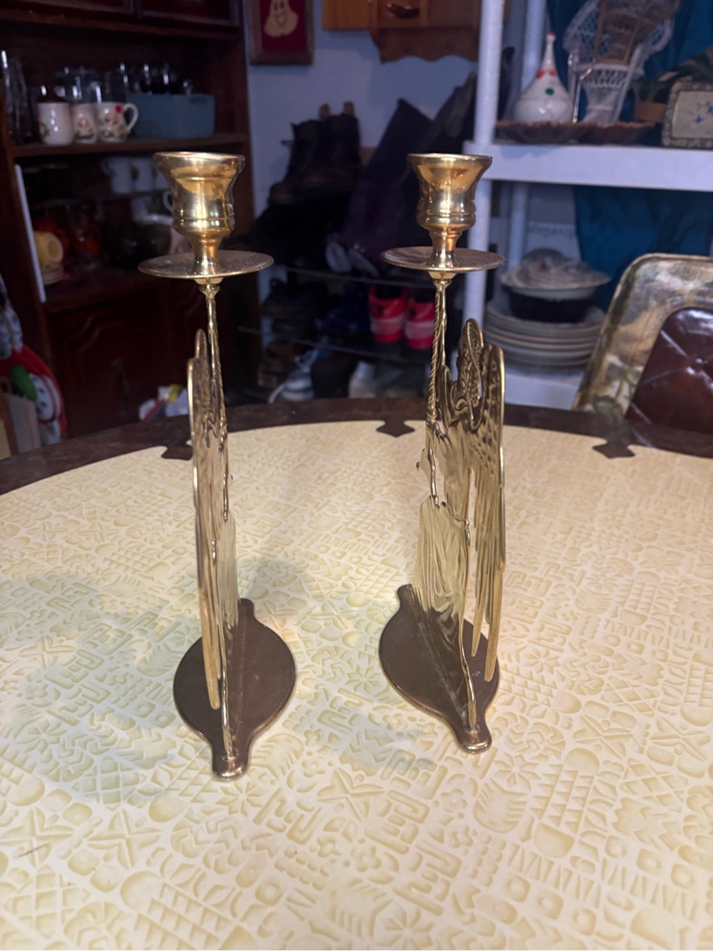 Vintage Brass Angel Pair Candle Holders - Gold Tone - Picture 5 of 8
